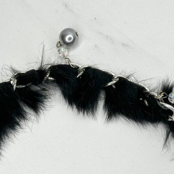 Beaded Fur Woven Silver Tone Chain Link Belt One Size OS Boho ✨ - Picture 10 of 13